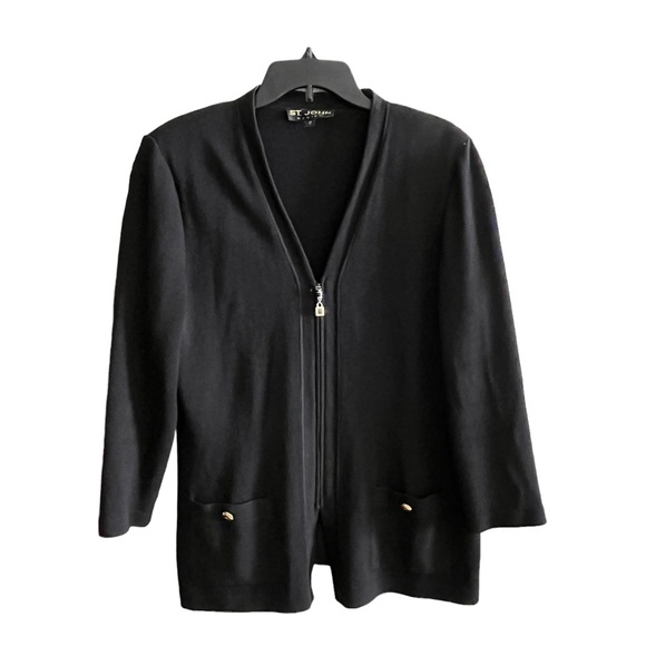 Vintage St. John Santana Wool Knit Black Zippered Sweater Pockets 12 - Picture 1 of 4